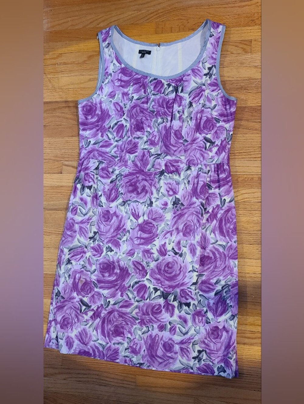 Talbots Midi Dress Size 14 Purple Floral Sleeveless Back Zip Lined Cotton Blend
